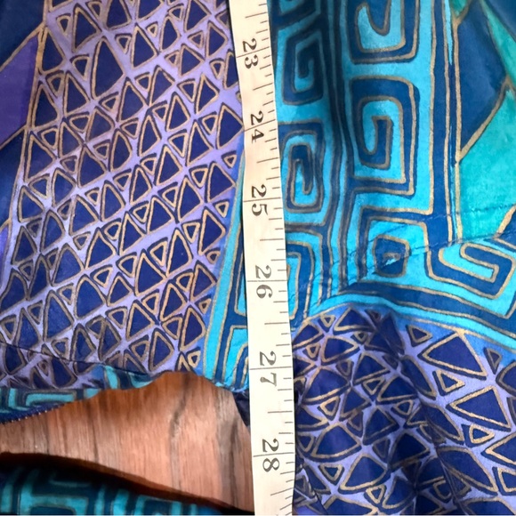 Vintage COACO 100% Silk Bomber Jacket Blue Teal Geometric Print Sz L - Picture 9 of 10